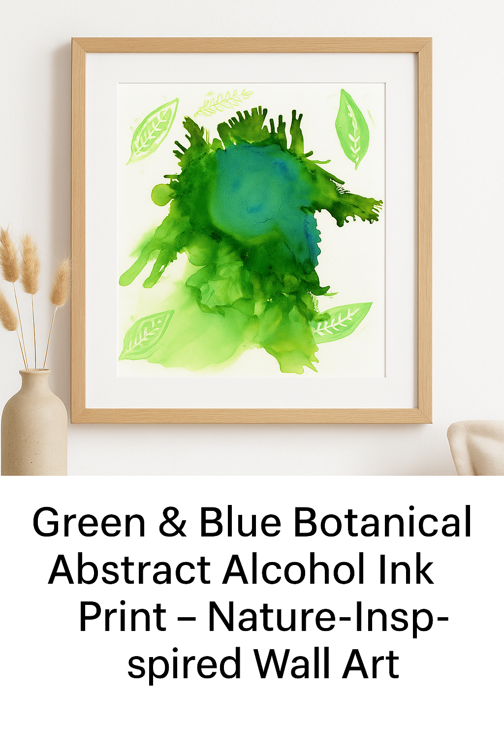 Green & Blue Botanical Abstract Alcohol Ink Print – Nature-Inspired Modern Wall Art