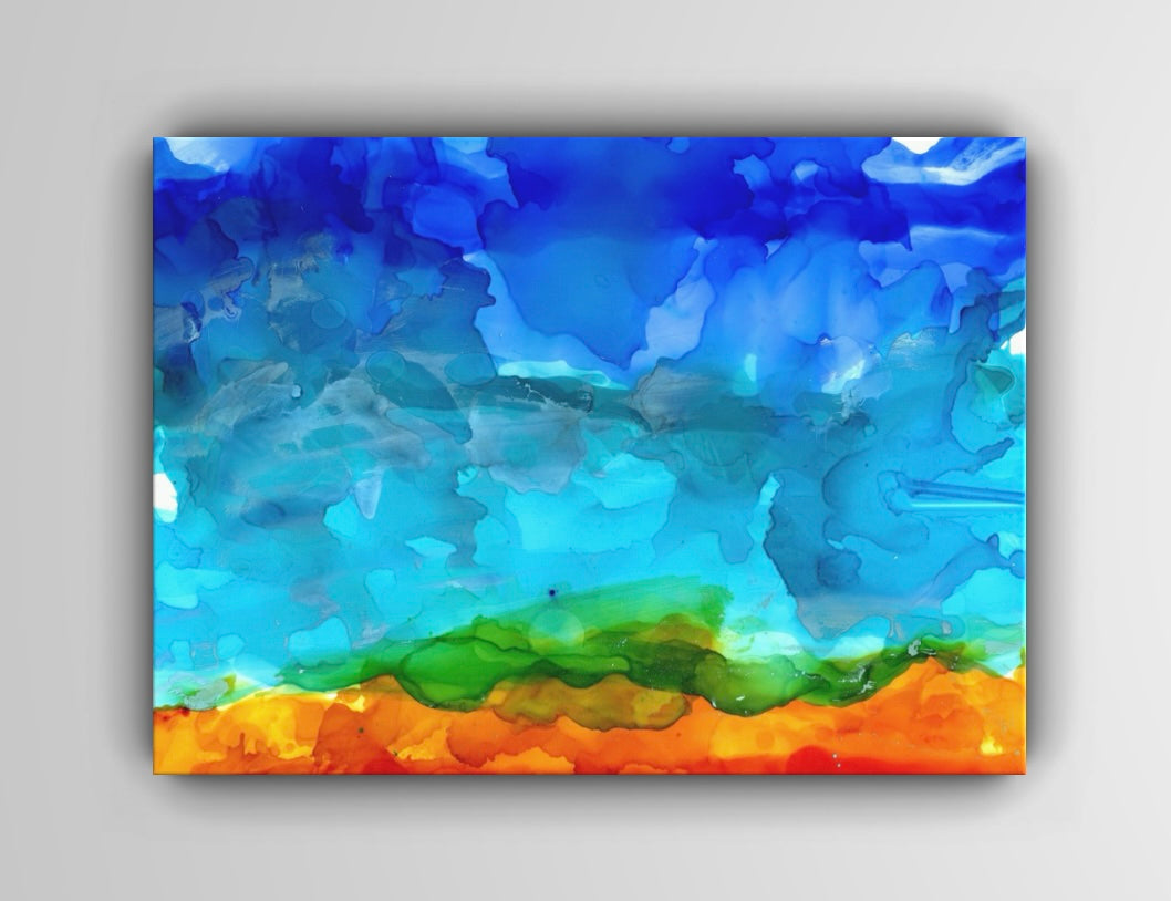Vibrant Abstract Landscape Print – Alcohol Ink Wall Art
