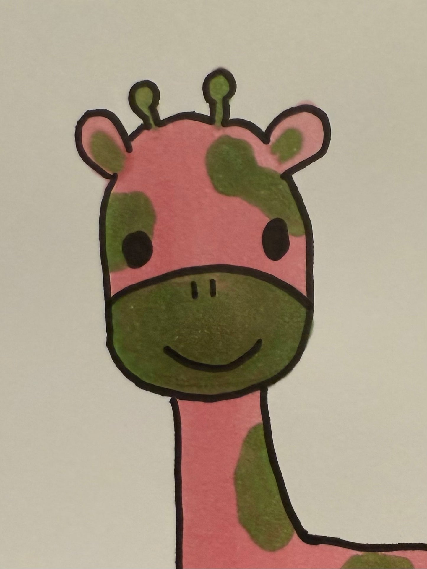 Cute Pink and Green Giraffe Wall Art Print | Kawaii Animal Nursery Decor | Kids Room Jungle Safari Illustration | Whimsical Cartoon Artwork