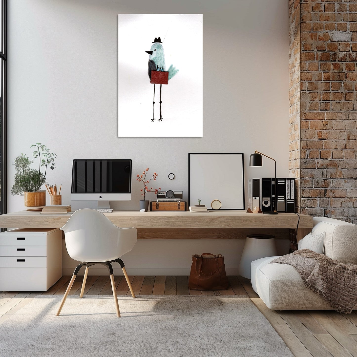 Early Bird Gets the Briefcase – Whimsical Bird Art Print by Nate