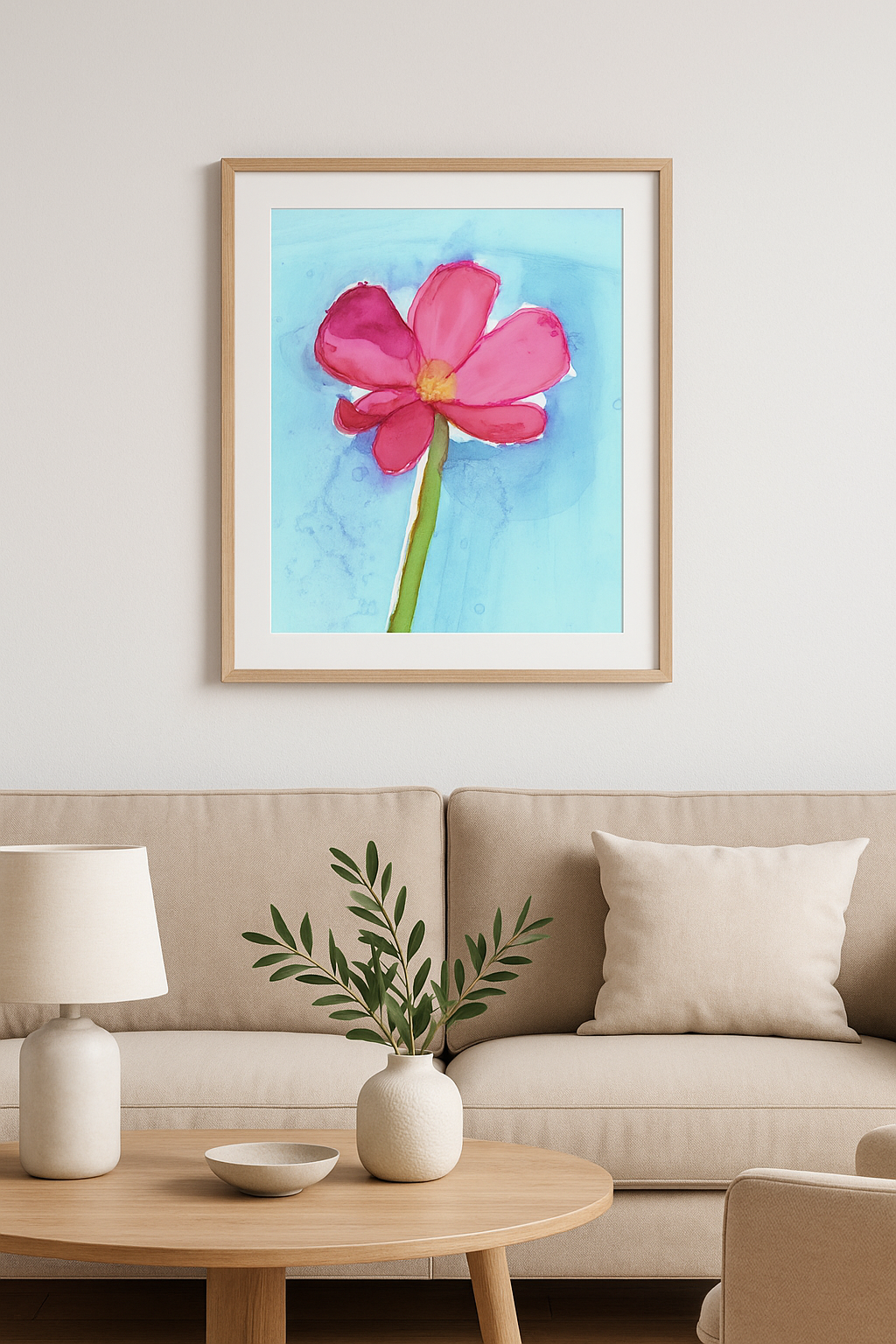 Pink Alcohol Ink Flower Art Print – Framed Botanical Wall Art for Modern Living Spaces