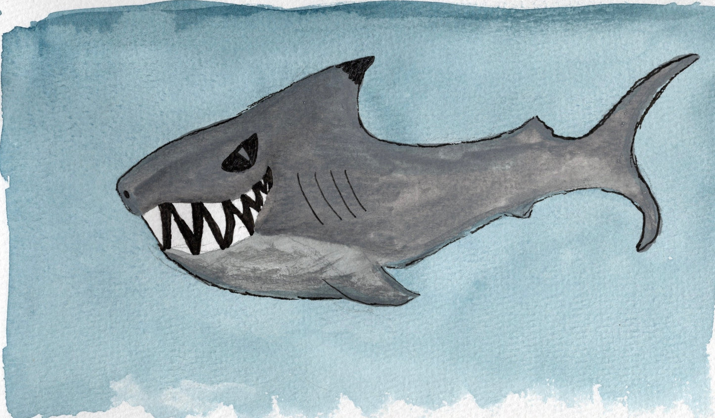 Fierce Shark Watercolor Print – Coastal Kids Room Wall Art