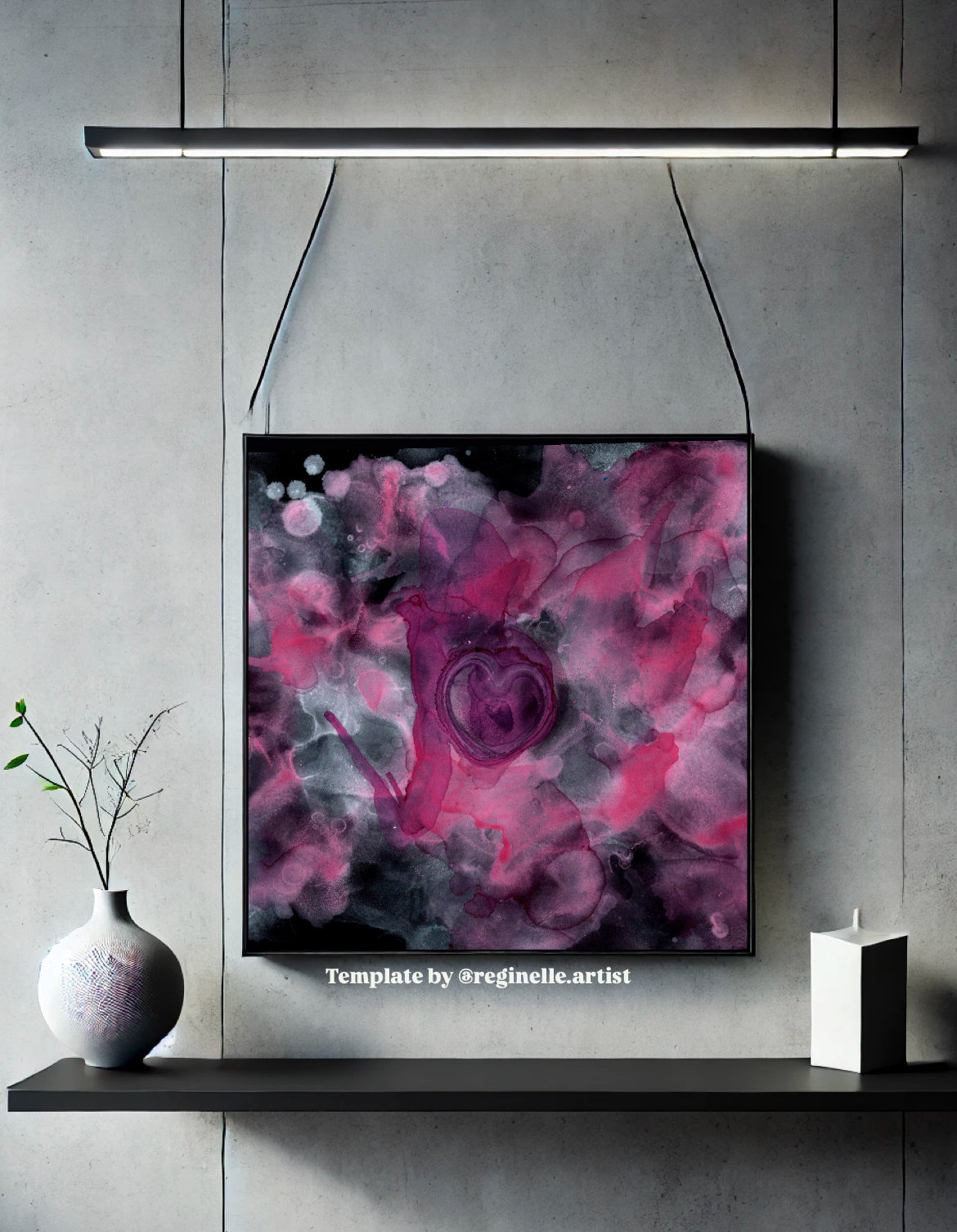 Purple Heart Abstract Fluid Art – Alcohol Ink Wall Print, Romantic Dark Mood Painting