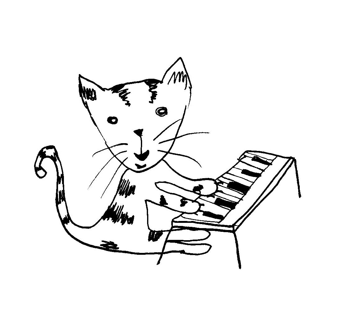 Piano Cat - Funny Cat Playing Piano Art – Hand-Drawn Music Cat Print, Minimalist Line Art for Music and Cat Lovers