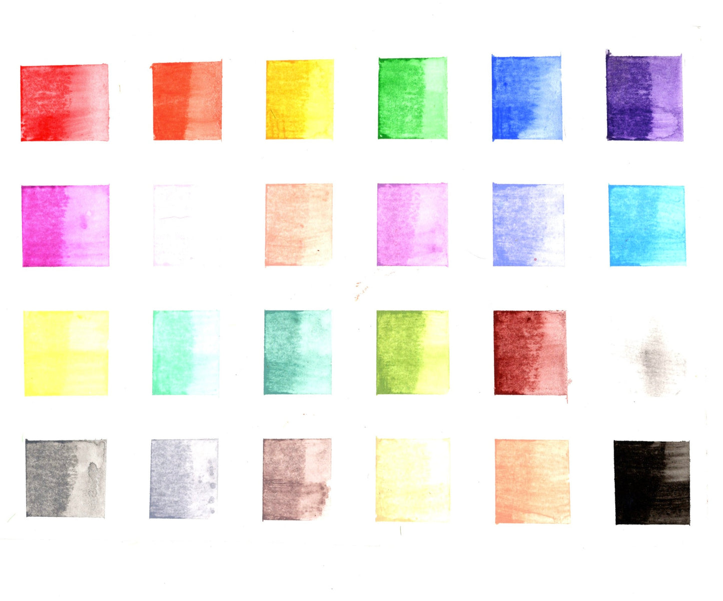 Hand-Painted Watercolor Swatch Chart – 24 Unique Color Squares for Artists & Creatives