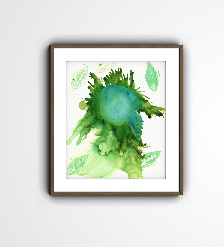 Green & Blue Botanical Abstract Alcohol Ink Print – Nature-Inspired Modern Wall Art