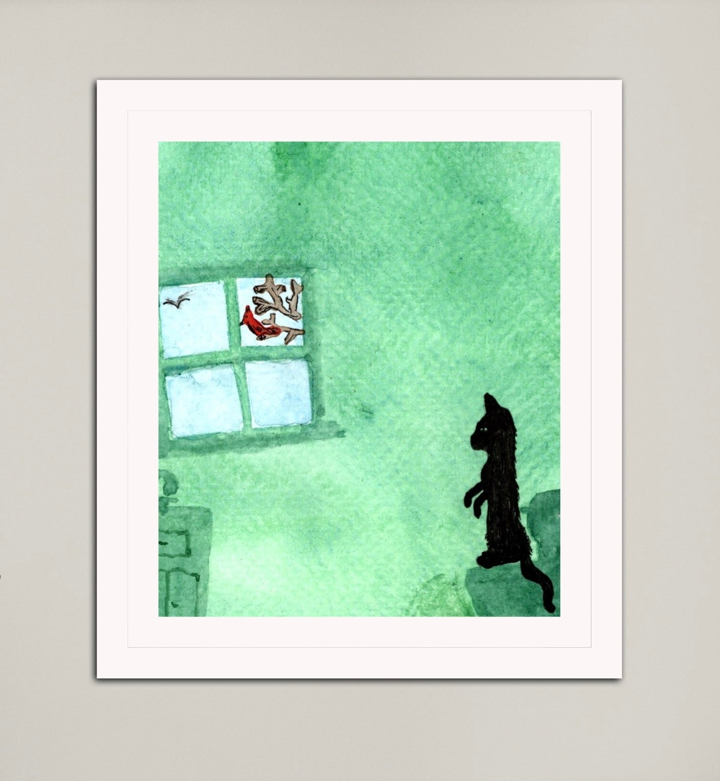 Whimsical Black Cat Watercolor Art – Surreal Animal Illustration