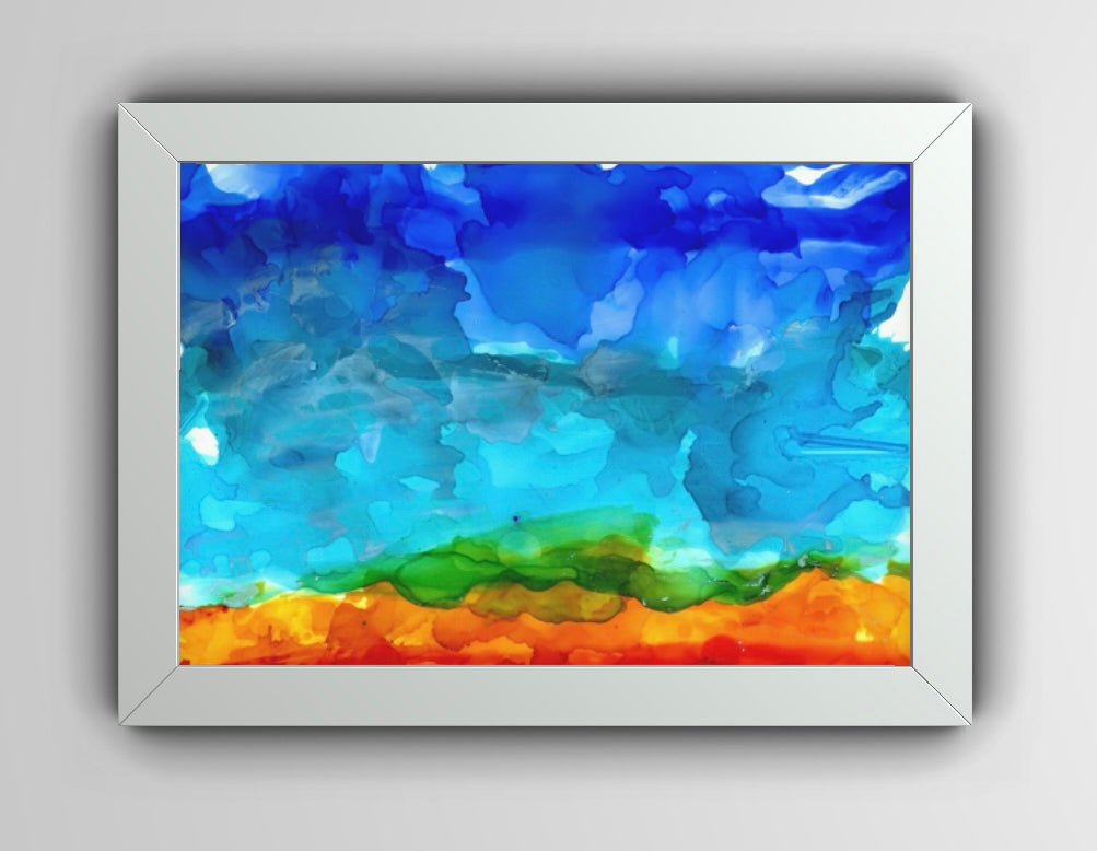 Vibrant Abstract Landscape Print – Alcohol Ink Wall Art