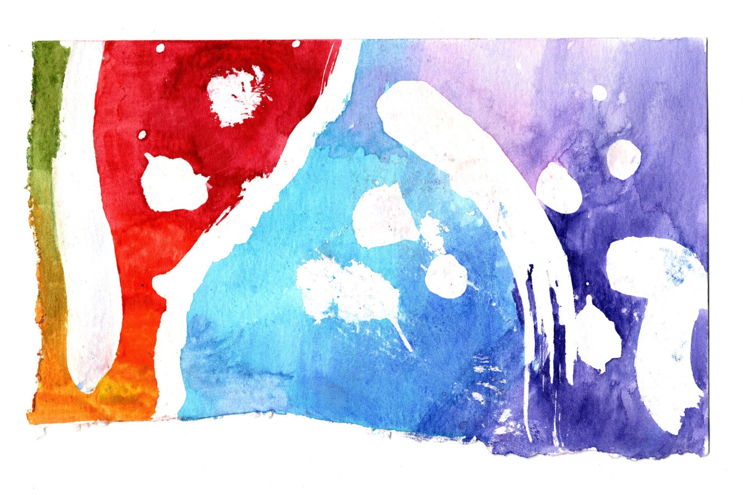 Abstract Rainbow Art Print – Bold Watercolor with Masking Fluid Accents