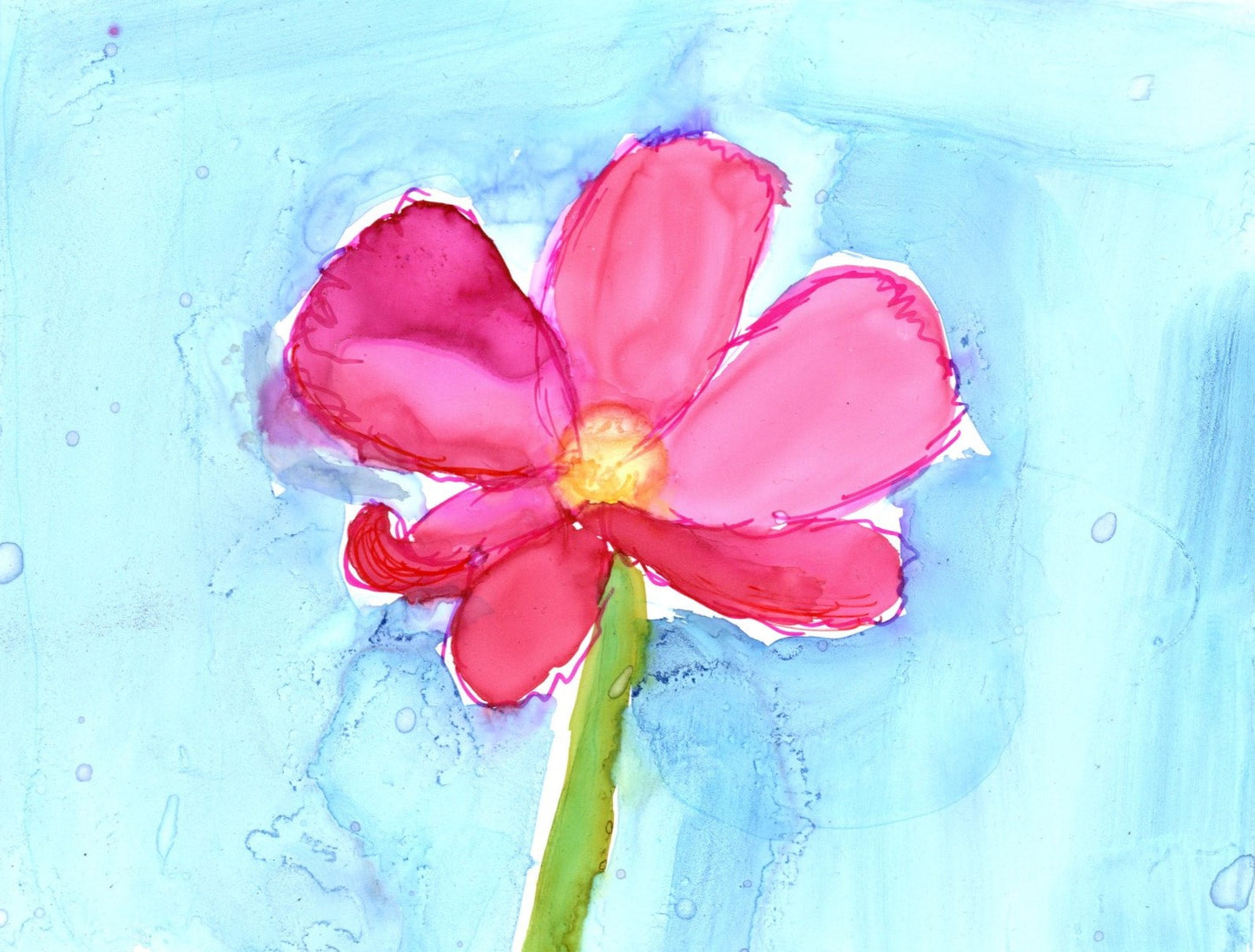 Pink Alcohol Ink Flower Art Print – Framed Botanical Wall Art for Modern Living Spaces