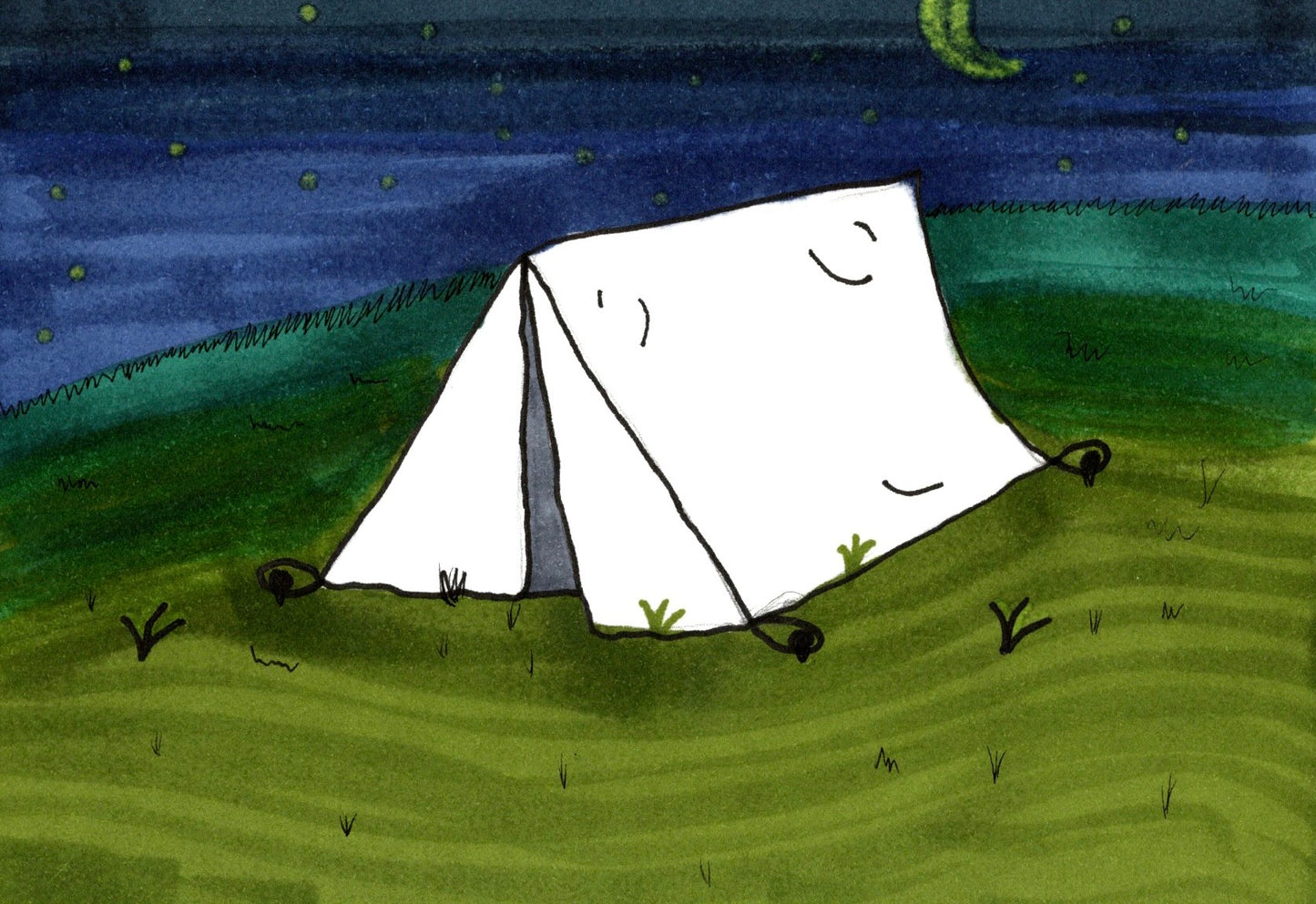 Cozy Night Camp – Whimsical Tent Illustration