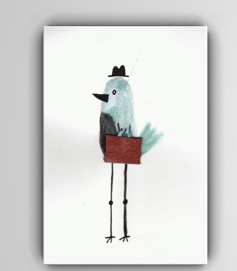 Early Bird Gets the Briefcase – Whimsical Bird Art Print by Nate