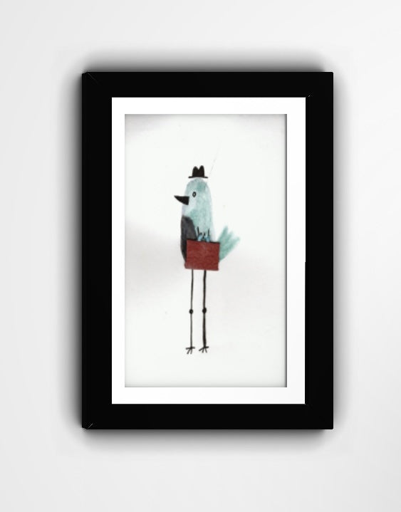 Early Bird Gets the Briefcase – Whimsical Bird Art Print by Nate