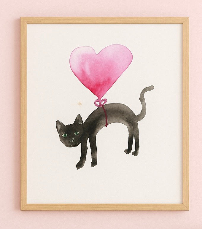 Cat with Heart Balloon Around Waist