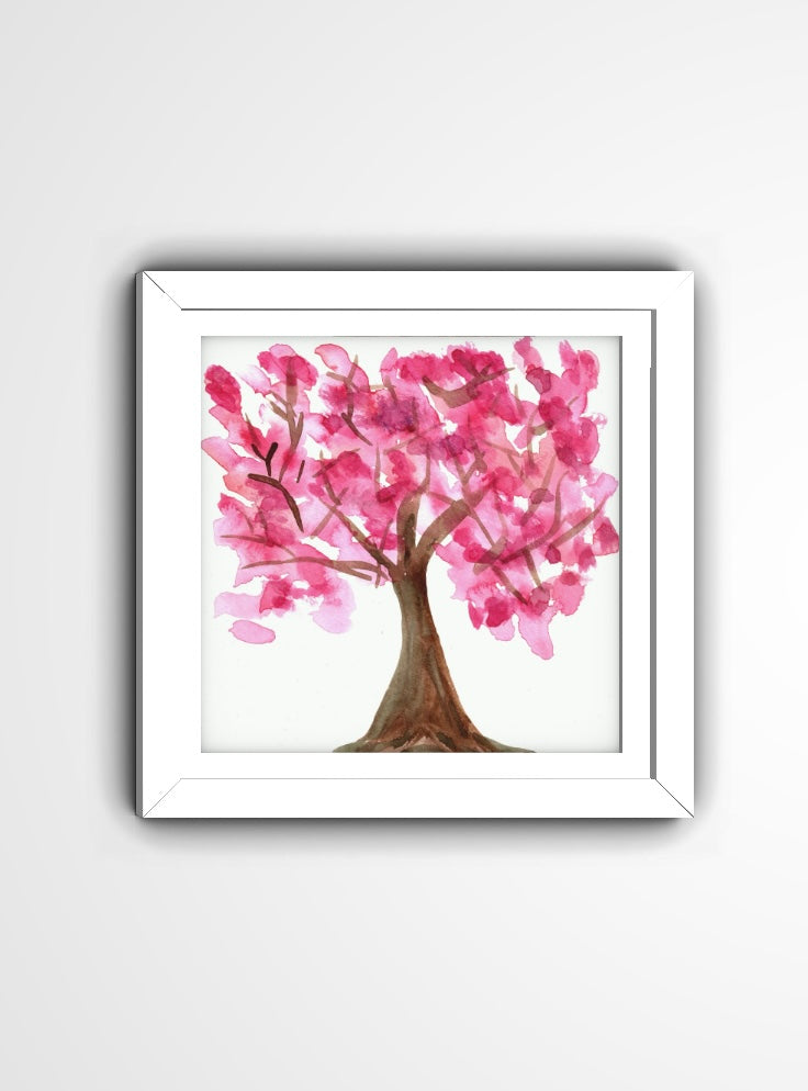 Cherry Blossom Tree Watercolor Print – Pink Spring Nature Wall Art