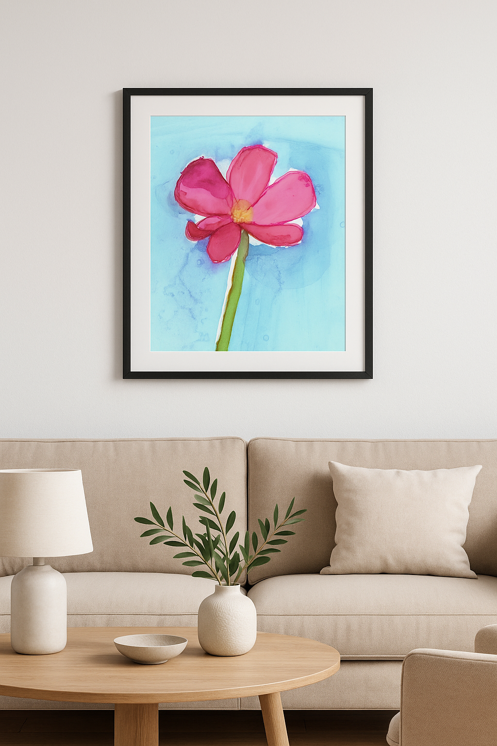 Pink Alcohol Ink Flower Art Print – Framed Botanical Wall Art for Modern Living Spaces