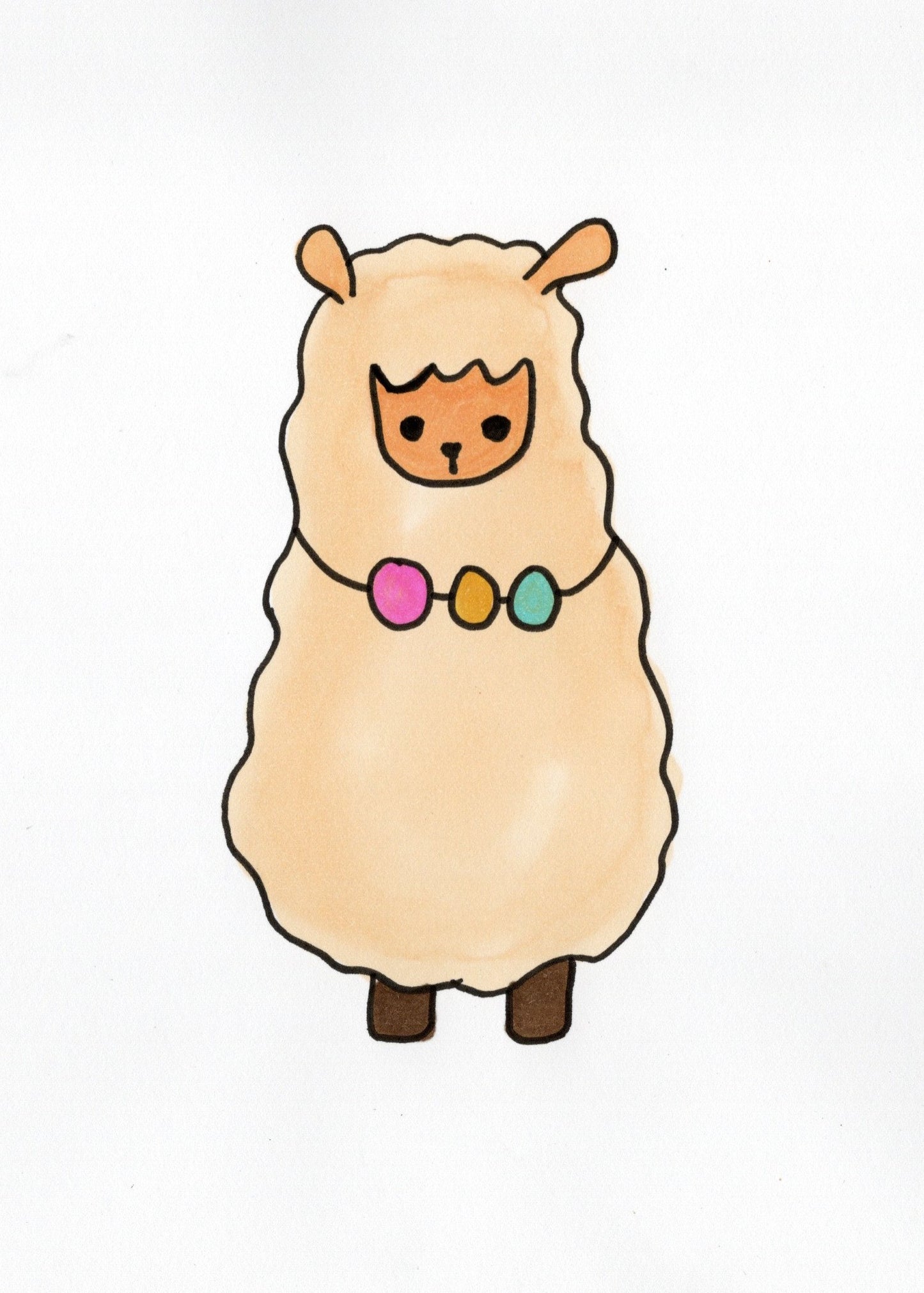 Cute Fluffy Sheep Wall Art Print | Kawaii Animal Nursery Decor | Neutral Kids Room Illustration | Playful Cartoon Farm Animal Artwork