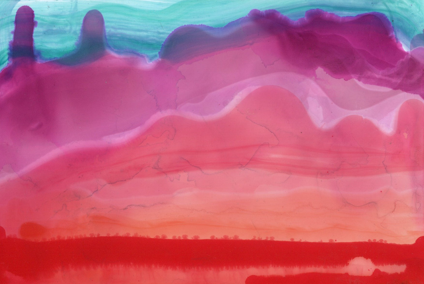 Alcohol Ink Mountain Landscape Print | Abstract Pink & Blue Horizon Art | Desert Sunset Wall Decor