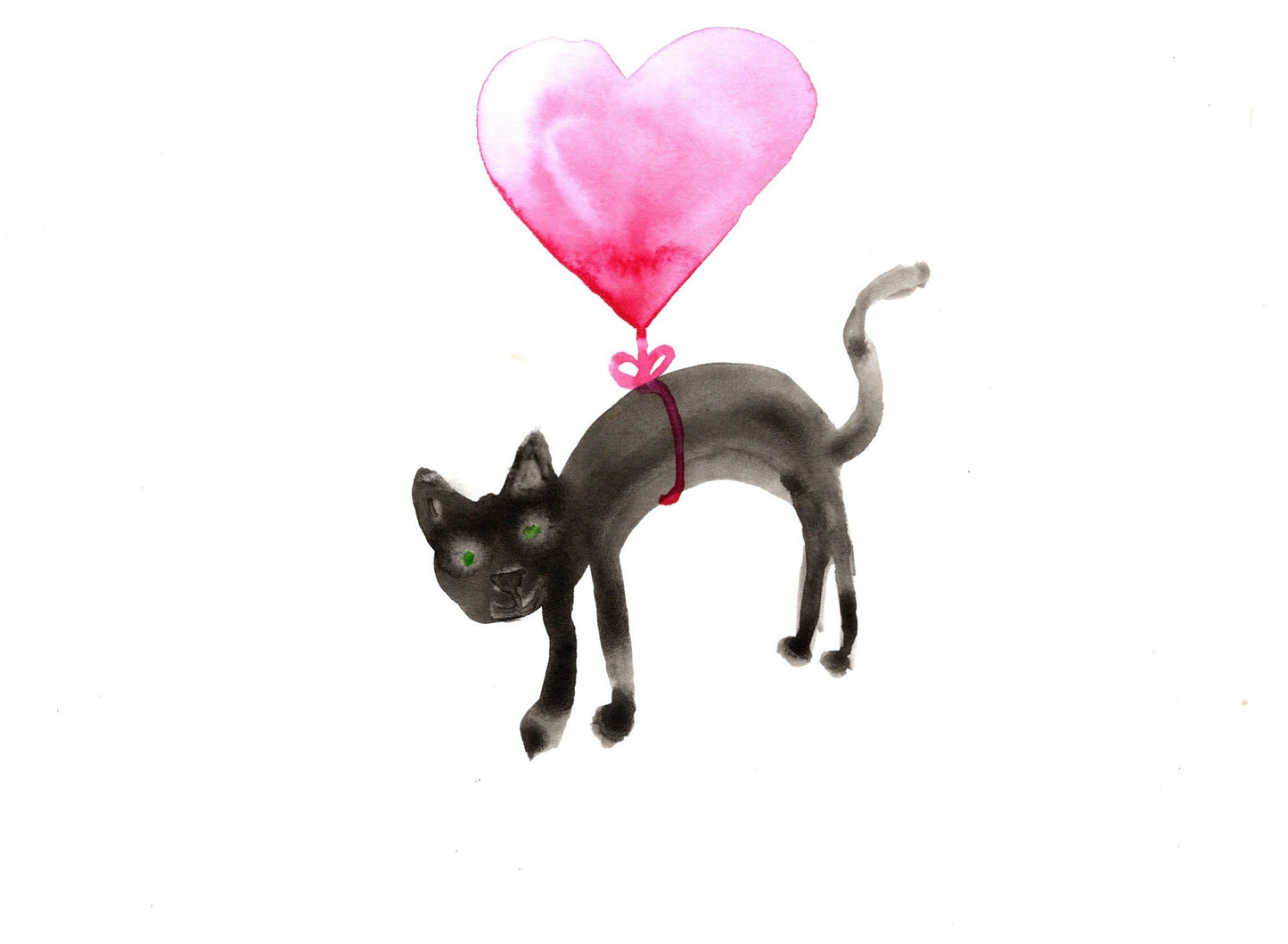 Cat with Heart Balloon Around Waist