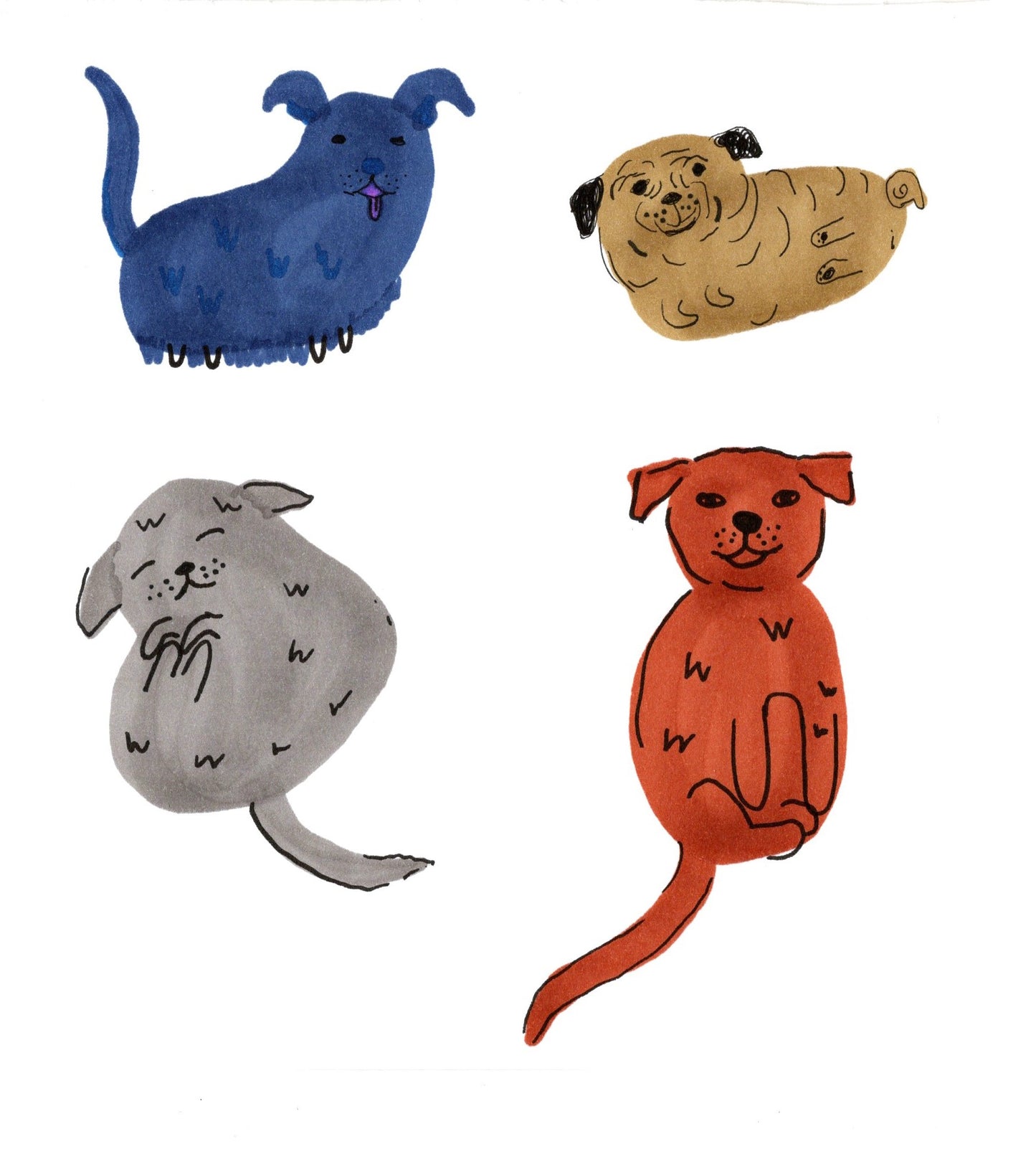 Whimsical Hand-Drawn Dog Art Print – Colorful Watercolor Pup Illustration for Dog Lovers