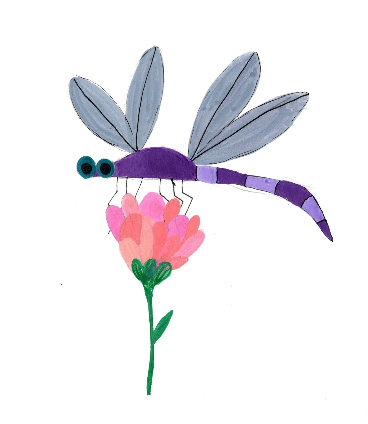 Purple Dragonfly Illustration | Whimsical Insect Art Print | Botanical Nursery Wall Decor
