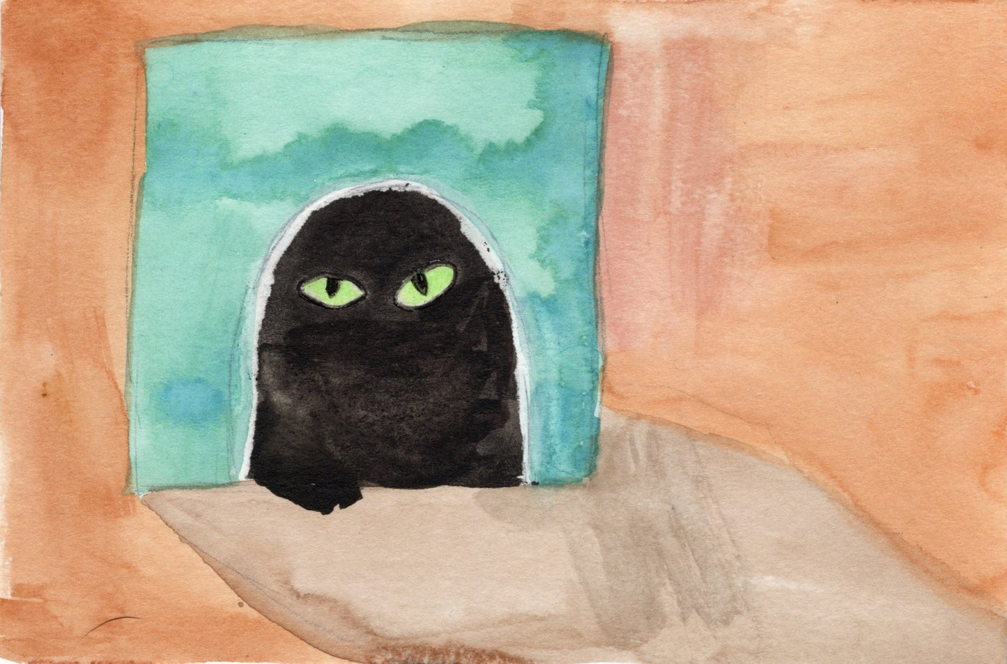 Mystery Black Cat Art Print ā Green Eyes Cat Watercolor Print ā Whimsical Feline Wall Decor ā Cat Lover Gift ā Spooky Cat Poster