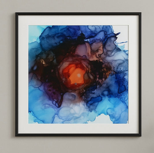 Alcohol Ink Art Print | Midnight Blue Abstract Wall Art | Modern Ink Painting | Celestial-Inspired Galaxy Print | Deep Blue Decor