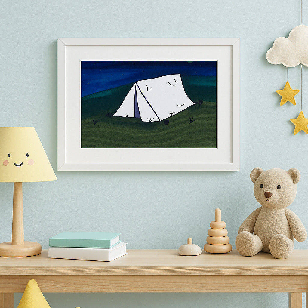 Whimsical Tent Under the Stars – Cozy Camping Night Art Print
