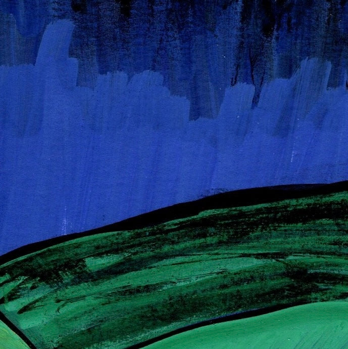 Abstract Landscape Wall Art – Green Hills Under Night Sky – Modern Nature-Inspired Print