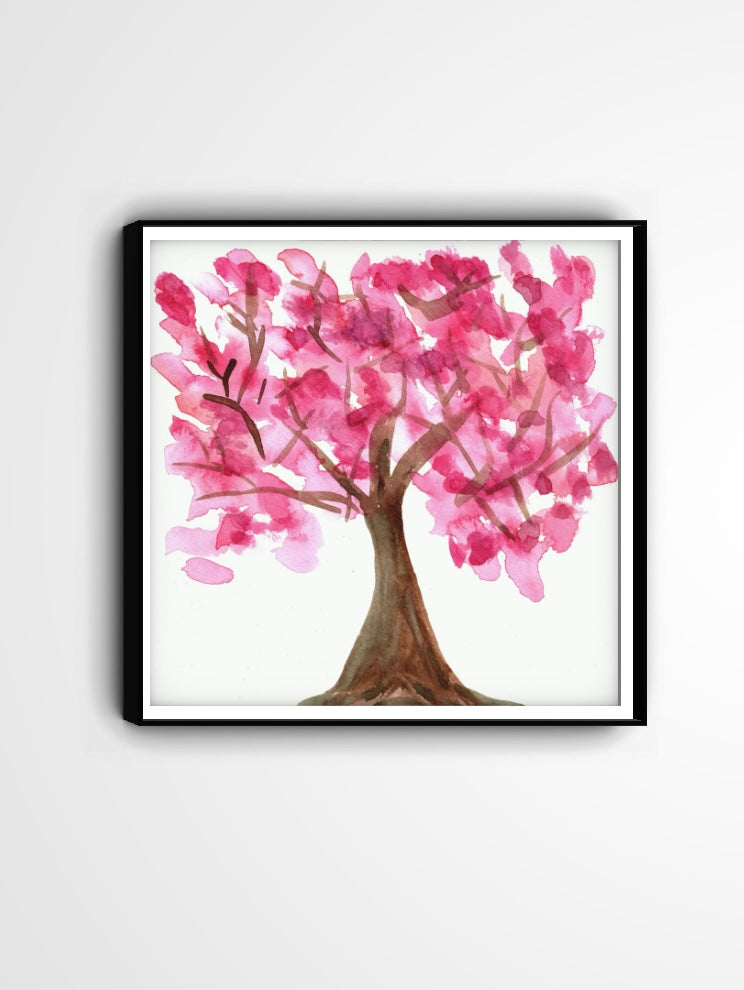 Cherry Blossom Tree Watercolor Print – Pink Spring Nature Wall Art