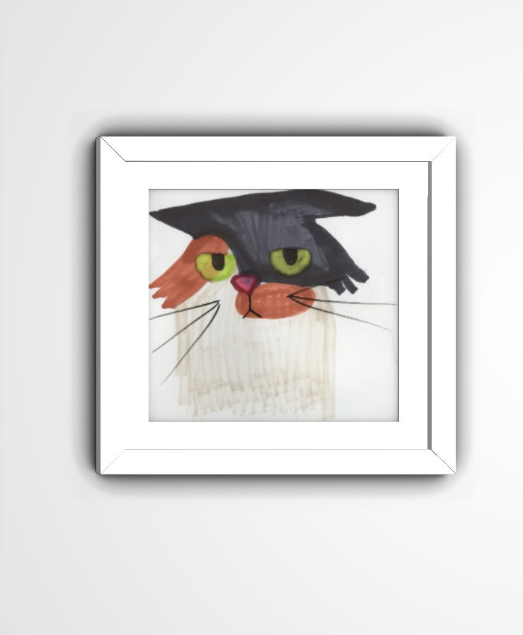 Graduating Cat Art Print – Funny Whimsical Feline Graduation Gift