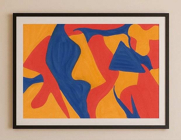Bold Abstract Acrylic Painting - Colorful Geometric Wall Art - Red Blue Yellow Modern Art - Mid Century Inspired Decor