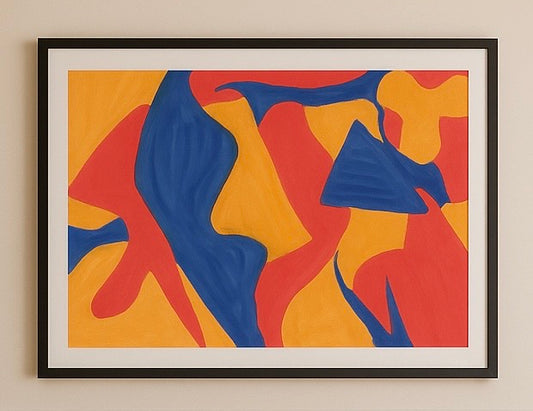 Bold Abstract Acrylic Painting - Colorful Geometric Wall Art - Red Blue Yellow Modern Art - Mid Century Inspired Decor