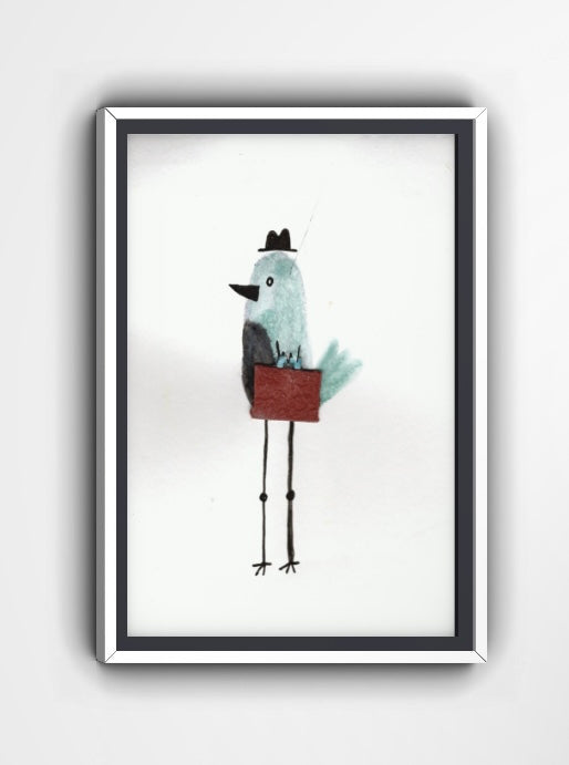 Early Bird Gets the Briefcase – Whimsical Bird Art Print by Nate
