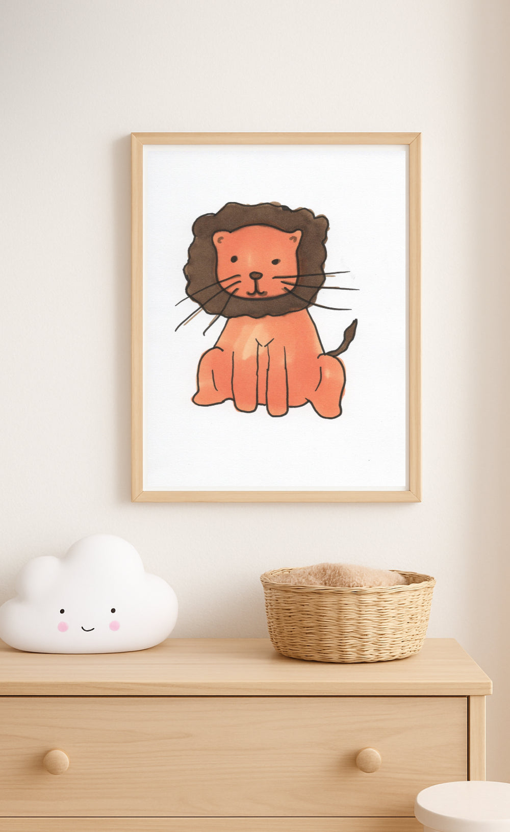 Cute Lion Wall Art Print | Kawaii Safari Animal Nursery Decor | Jungle Kids Room Illustration | Whimsical Cartoon Lion Artwork