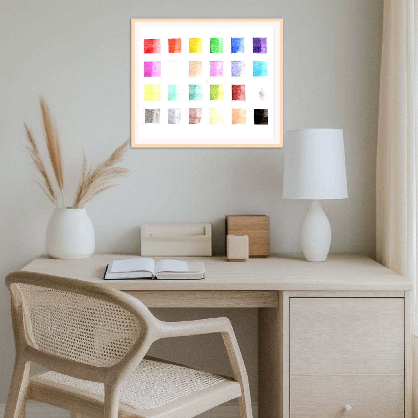 Hand-Painted Watercolor Swatch Chart – 24 Unique Color Squares for Artists & Creatives
