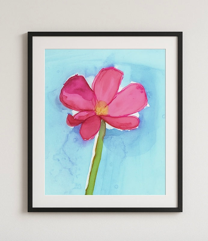 Pink Alcohol Ink Flower Art Print – Modern Floral Wall Decor – Abstract Botanical Artwork – Whimsical Ink Painting