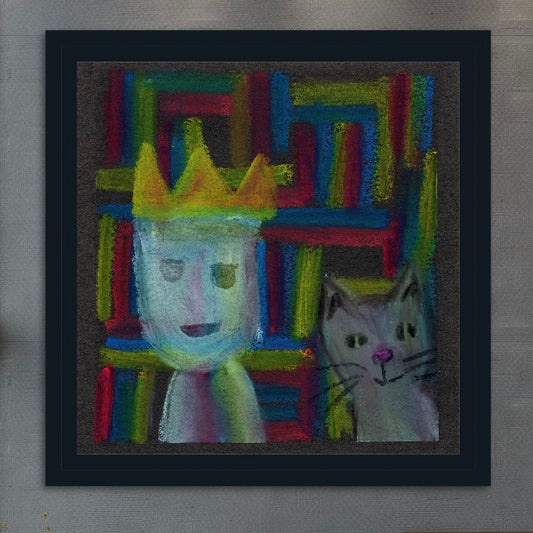 Basquiat Inspired Cat Art Print | Abstract Portrait with Crown | Colorful Expressionist Painting | Modern Street Art Wall Decor