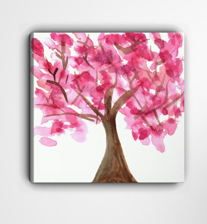 Cherry Blossom Tree Watercolor Print – Pink Spring Nature Wall Art