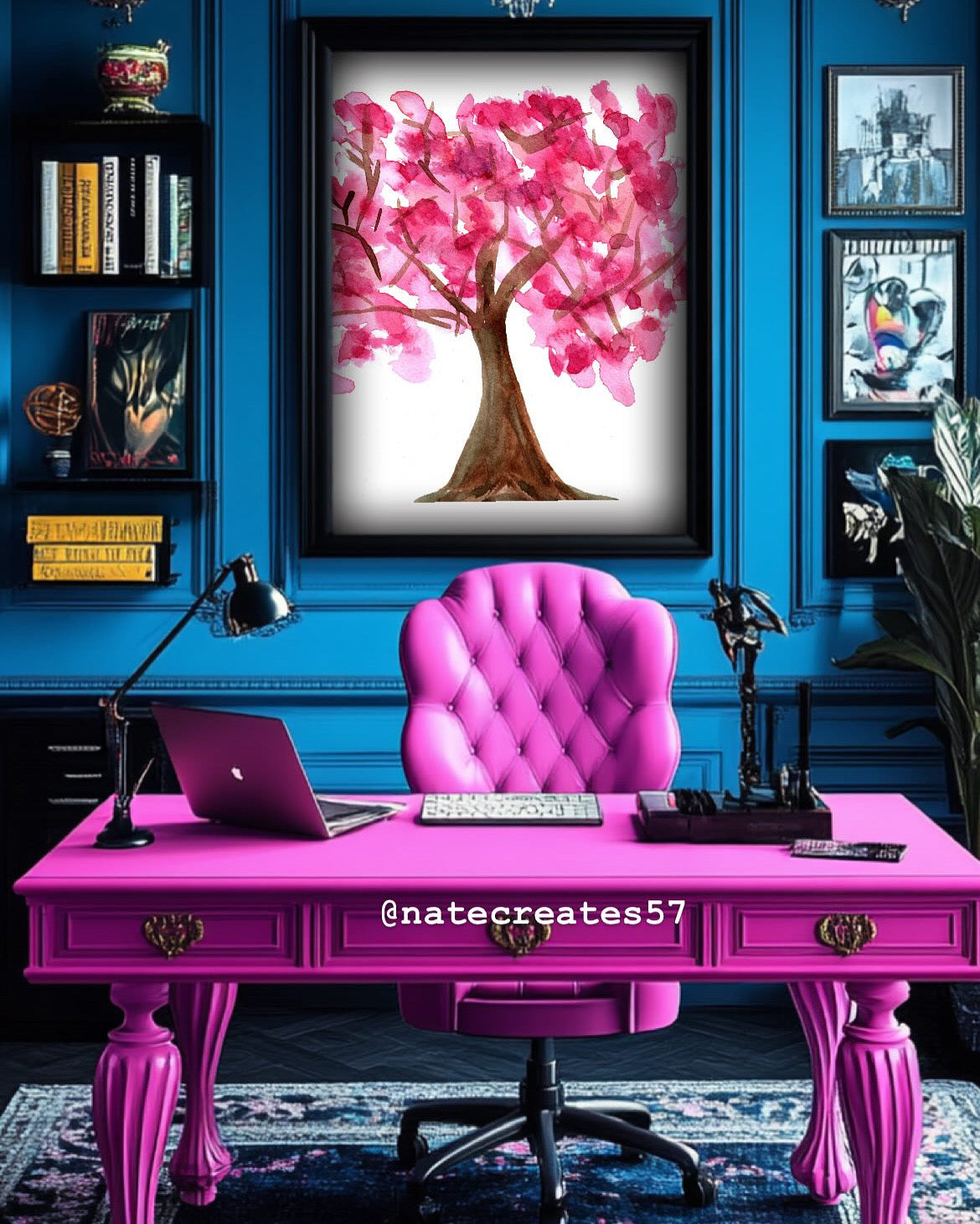 Cherry Blossom Tree Watercolor Print – Pink Spring Nature Wall Art
