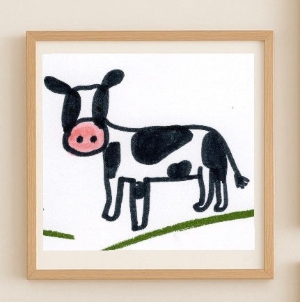 Cow Wall Art Print – Black and White Farm Animal Illustration – Whimsical Farmhouse Nursery Decor