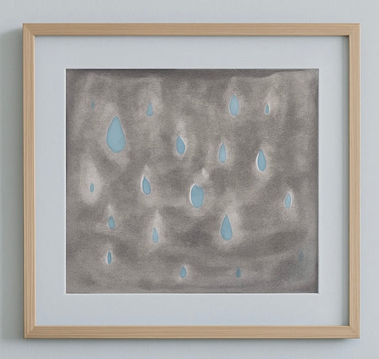 Abstract Rain Watercolor Art Print – Moody Grey Blue Raindrop Painting, Stormy Sky Wall Decor, Minimalist Weather Art