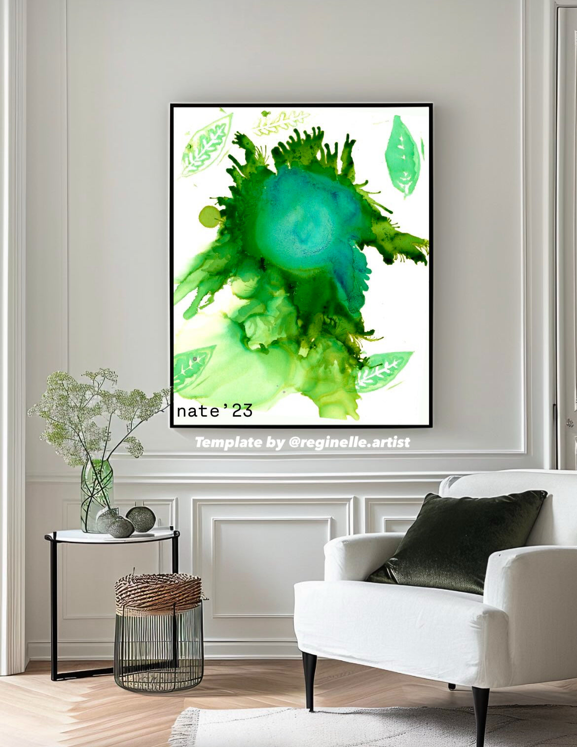 Green & Blue Botanical Abstract Alcohol Ink Print – Nature-Inspired Modern Wall Art