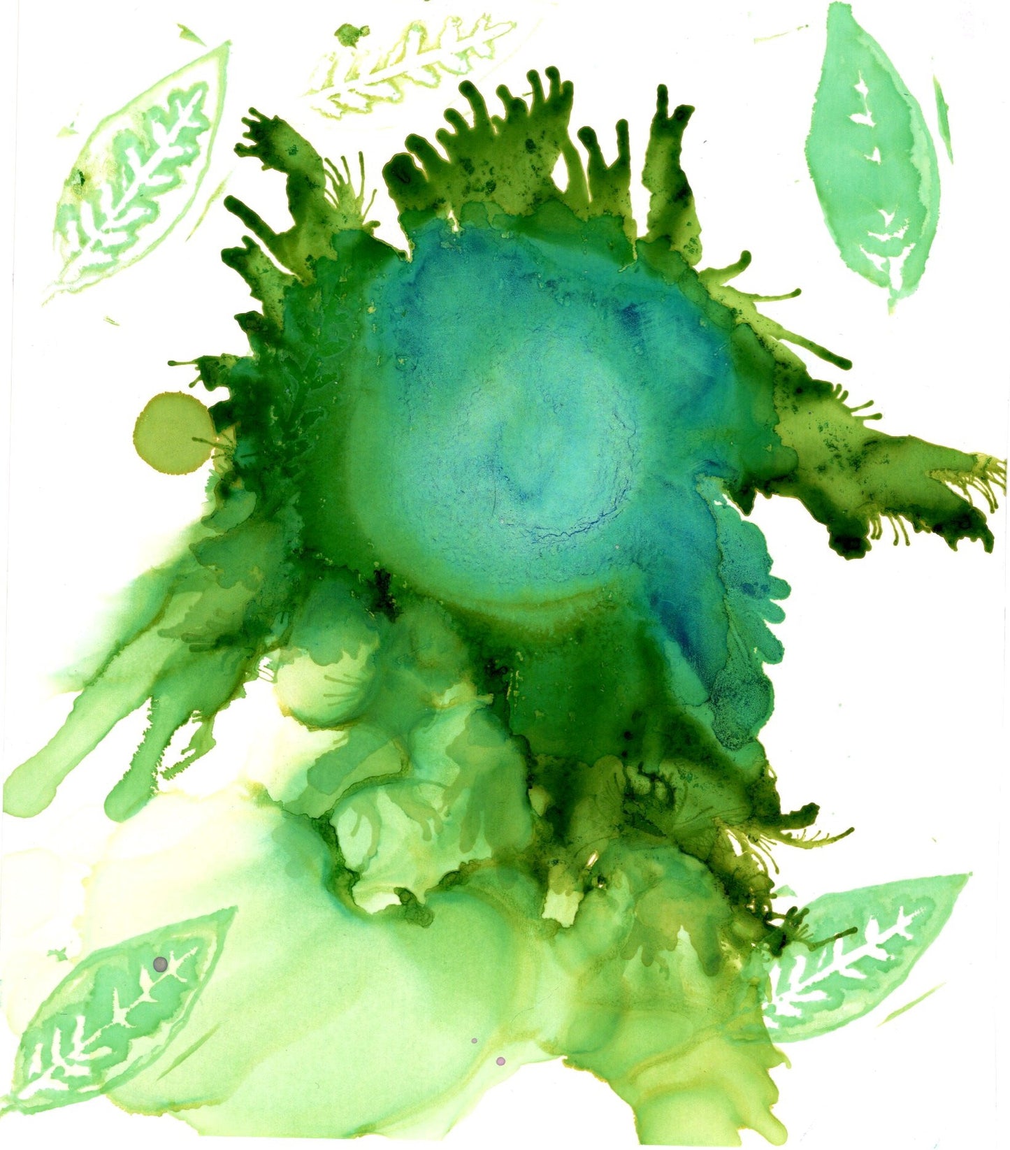 Green & Blue Botanical Abstract Alcohol Ink Print – Nature-Inspired Modern Wall Art