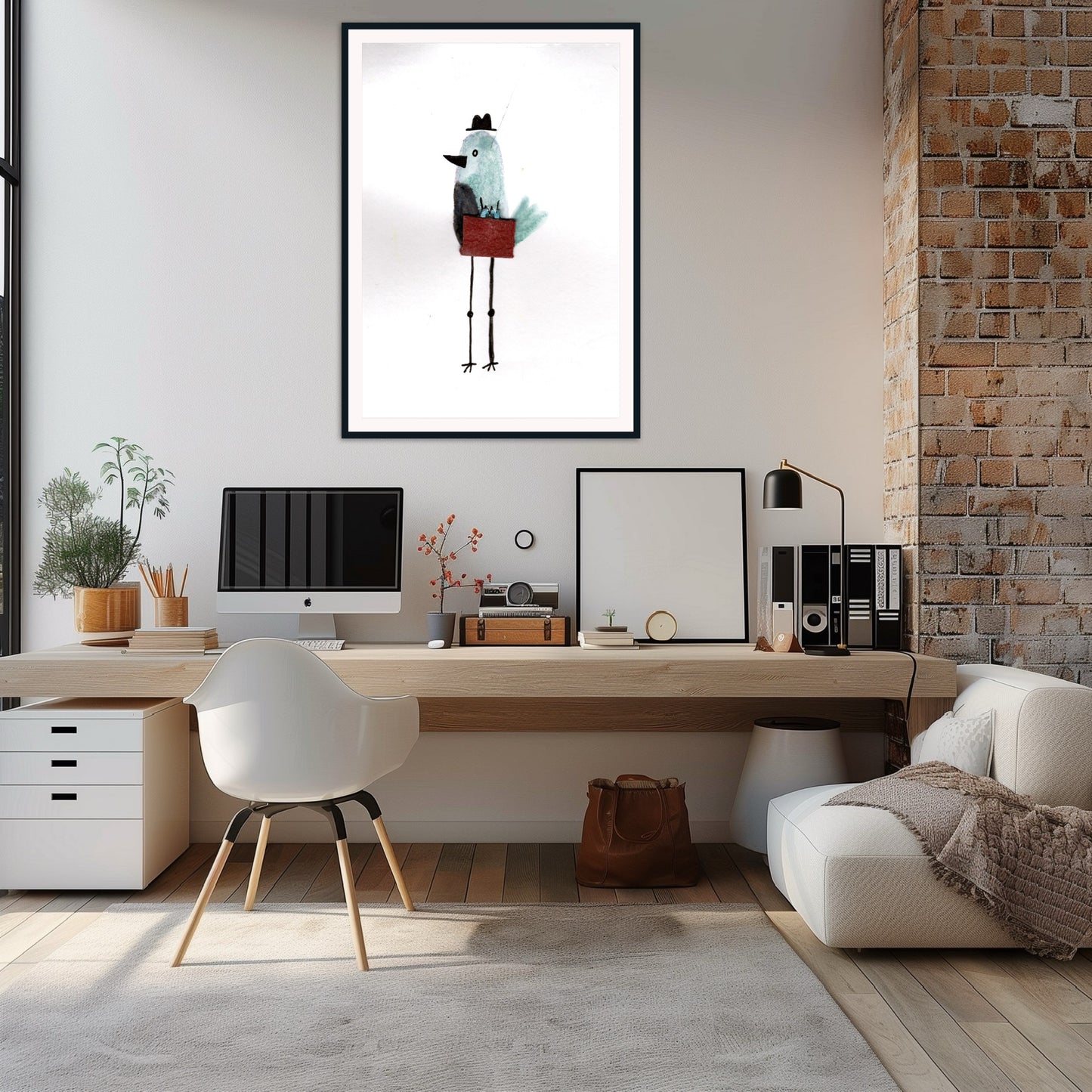 Early Bird Gets the Briefcase – Whimsical Bird Art Print by Nate