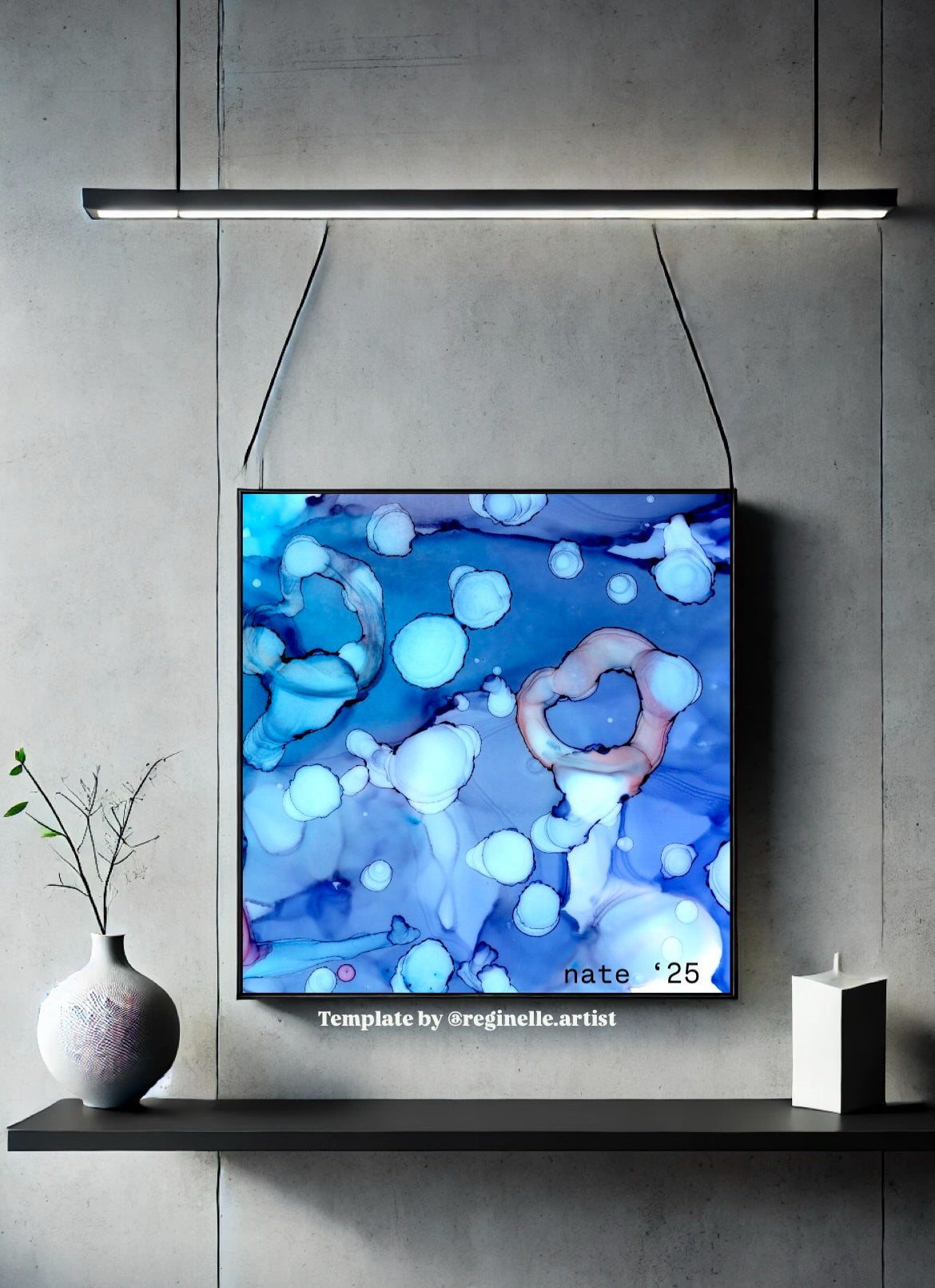 Blue Abstract Fluid Art Print – Heart-Themed Alcohol Ink Painting for Calm & Love