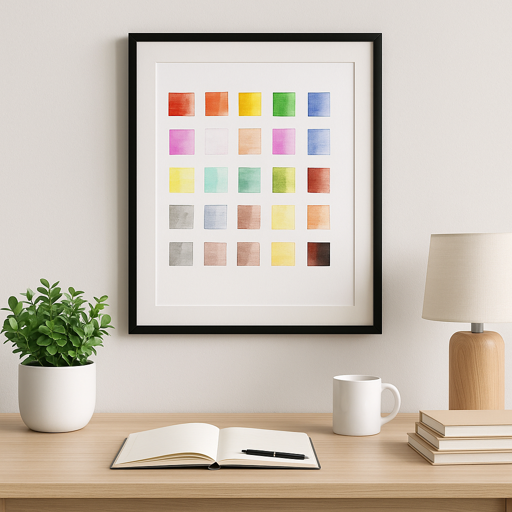 Hand-Painted Watercolor Swatch Chart – 24 Unique Color Squares for Artists & Creatives