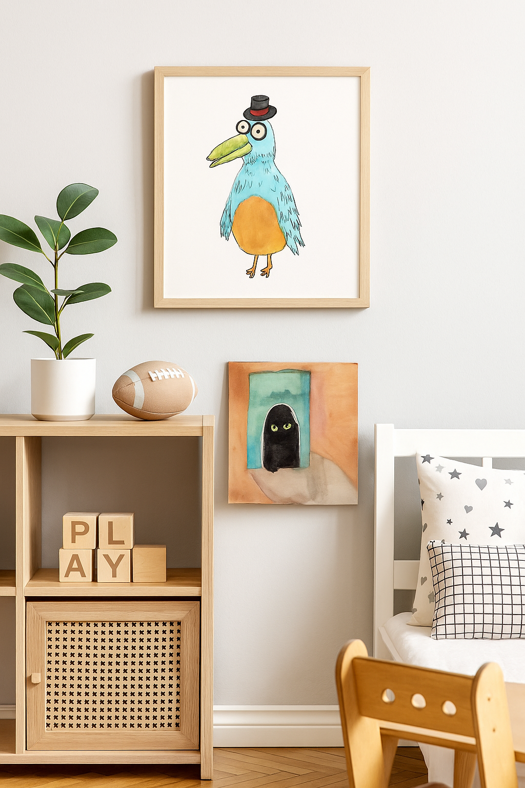Mystery Black Cat Art Print – Green Eyes Cat Watercolor Print – Whimsical Feline Wall Decor – Cat Lover Gift – Spooky Cat Poster