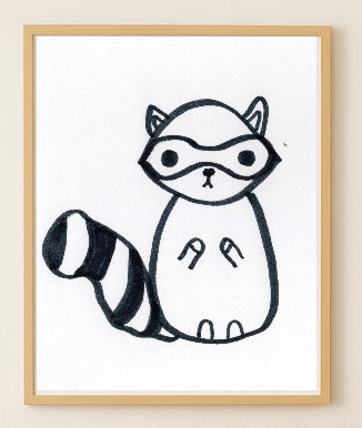 Cute Raccoon Drawing Print | Minimalist Animal Wall Art | Black and White Nursery Decor | Woodland Creature Illustration
