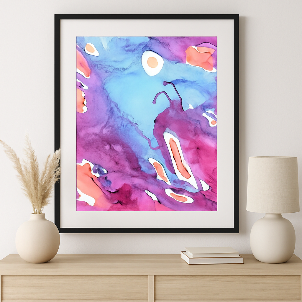 Vibrant Abstract Alcohol Ink Art Print – Blue, Purple & Pink Fluid Painting - Abstract Beetle